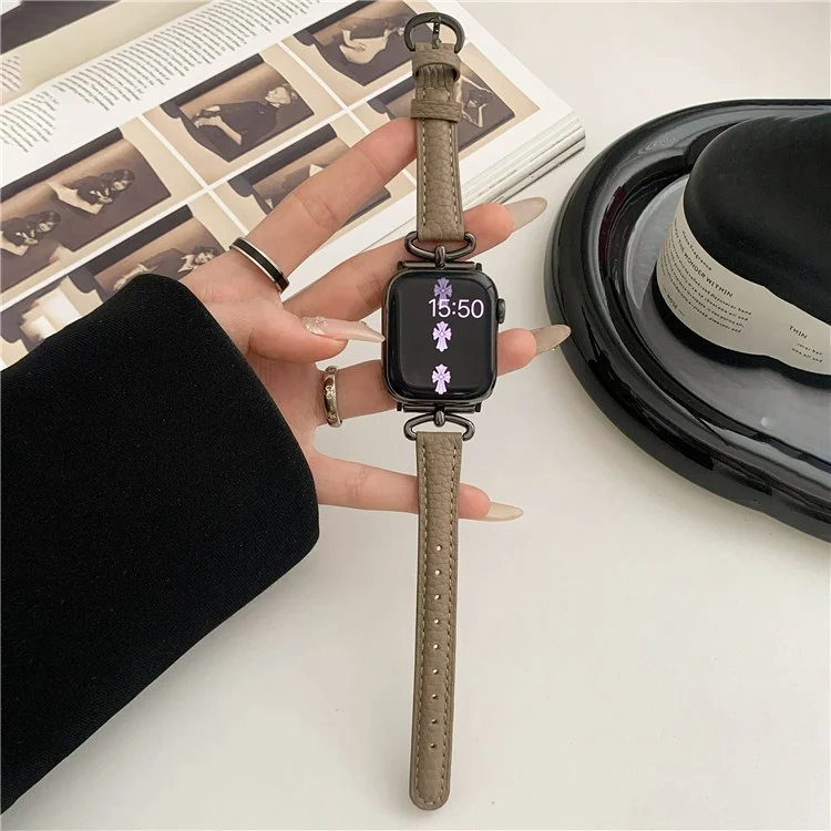 Watch Band For Apple Watch Series 10 42mm / 9 8 7 41mm / SE (2023) SE (2022) SE 6 5 4 40mm / 3 2 1 38mm Genuine Cow Leather Strap - Coffee+Black Buckle