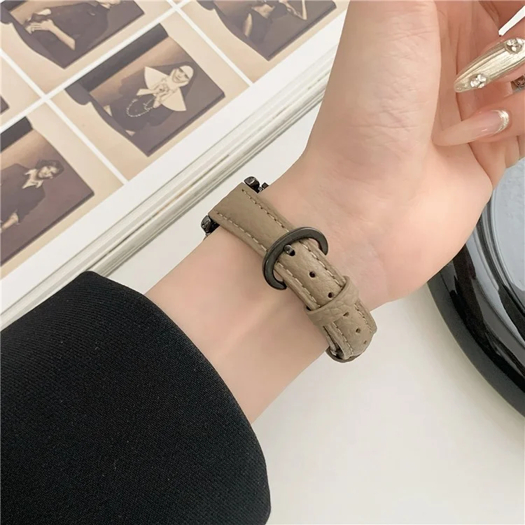 Watch Band For Apple Watch Series 10 42mm / 9 8 7 41mm / SE (2023) SE (2022) SE 6 5 4 40mm / 3 2 1 38mm Genuine Cow Leather Strap - Coffee+Black Buckle