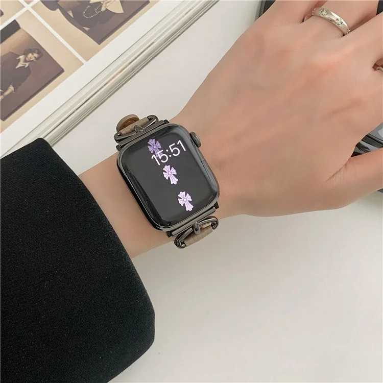 Watch Band For Apple Watch Series 10 42mm / 9 8 7 41mm / SE (2023) SE (2022) SE 6 5 4 40mm / 3 2 1 38mm Genuine Cow Leather Strap - Coffee+Black Buckle