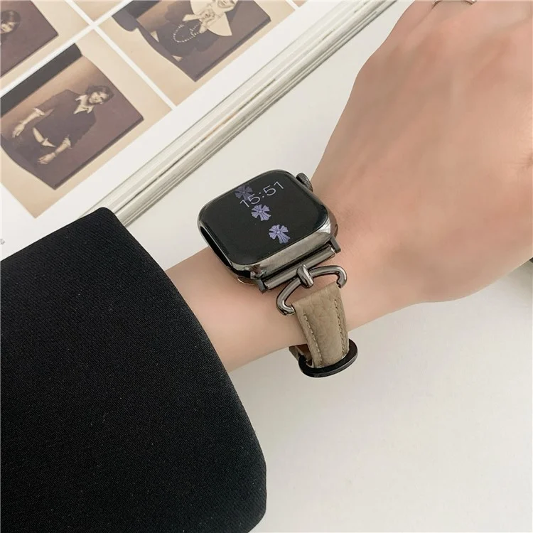 Watch Band For Apple Watch Series 10 42mm / 9 8 7 41mm / SE (2023) SE (2022) SE 6 5 4 40mm / 3 2 1 38mm Genuine Cow Leather Strap - Coffee+Black Buckle