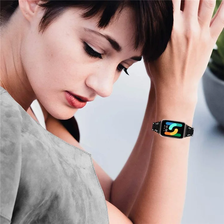 Per Samsung Galaxy Fit3 SM-R390 Watch Band 5.2"-8.6" Cinturino Regolabile con Brillantini Lucidi - Nero