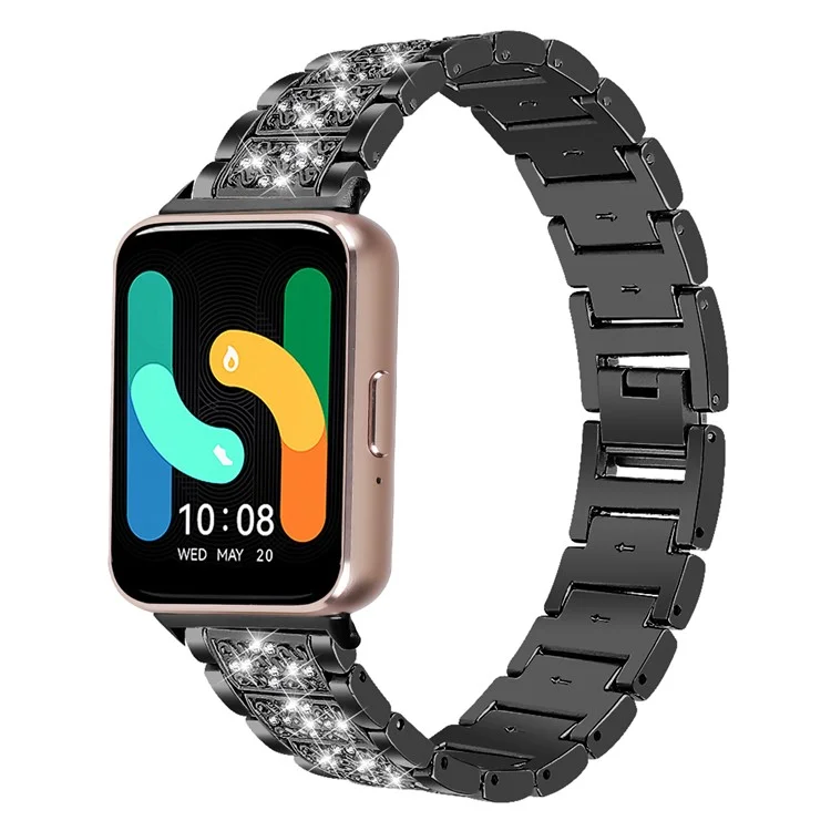 For Samsung Galaxy Fit3 SM-R390 Strap Replacement Shiny Rhinestone Metal Smart Watch Band - Black