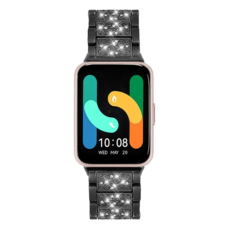 For Samsung Galaxy Fit3 SM-R390 Strap Replacement Shiny Rhinestone Metal Smart Watch Band - Black