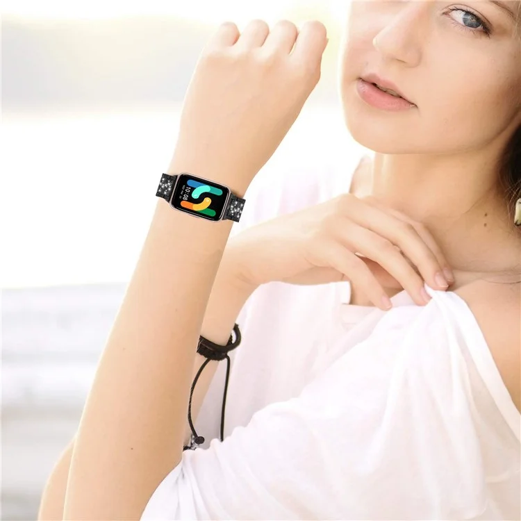 For Samsung Galaxy Fit3 SM-R390 Strap Replacement Shiny Rhinestone Metal Smart Watch Band - Black