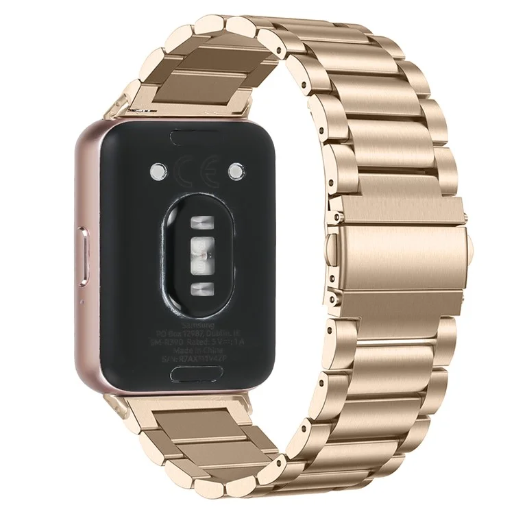 For Samsung Galaxy Fit3 SM-R390 Stainless Steel 3 Beads Wrist Band Replacement Smartwatch Strap - Gold