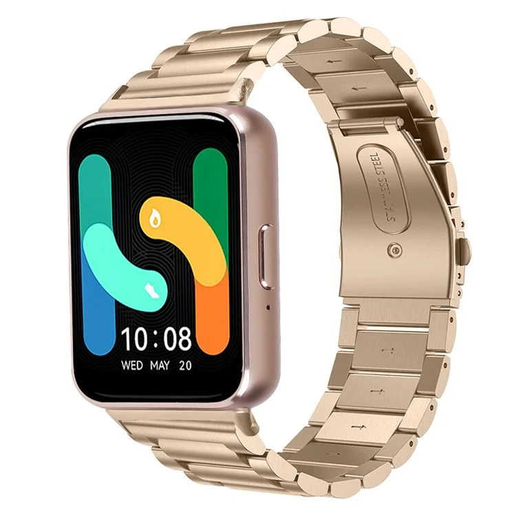 For Samsung Galaxy Fit3 SM-R390 Stainless Steel 3 Beads Wrist Band Replacement Smartwatch Strap - Gold