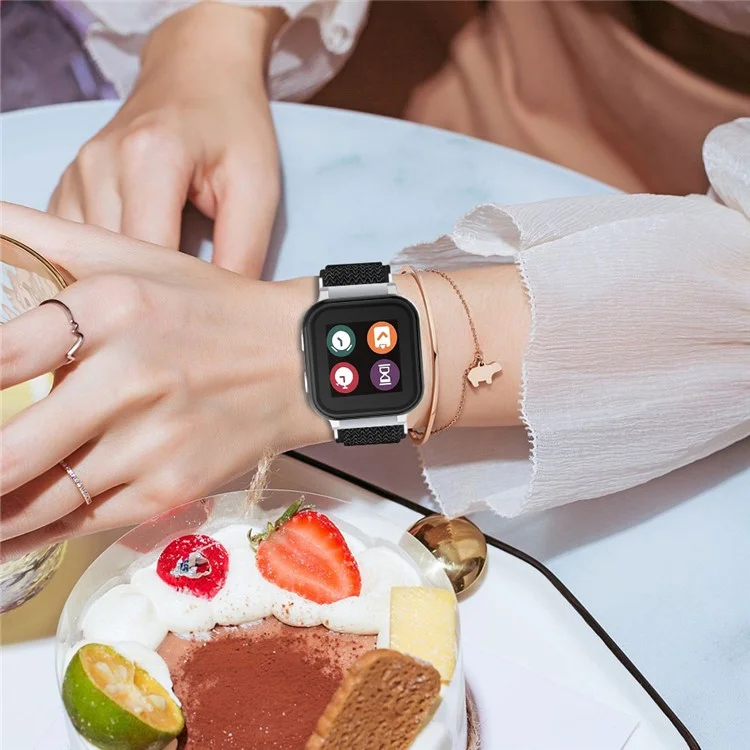 Para Verizon GizmoWatch 2 Banda de pulso elástica Pulseira de relógio de nylon com design ondulado - Preto