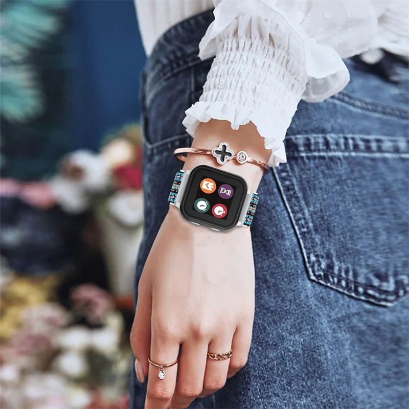 Watch Strap for Gabb Watch 2 Pattern Printing Elastic Nylon Wrist Band - Style 4 Blue Stripe