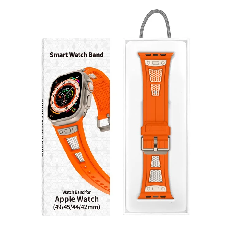 TPU Watch Strap for Apple Watch 10 46mm / Ultra 2 / Ultra 49mm / 9 8 7 45mm / SE (2023) SE (2022) SE 6 5 4 44mm / 3 2 1 42mm - Orange+Black