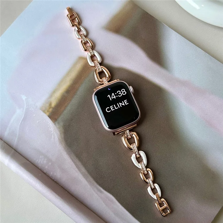 Para Apple Watch 10 46mm / Ultra 2 / Ultra 49mm / 9 8 7 45mm / SE (2023) SE (2022) SE 6 5 4 44mm / 3 2 1 42mm Pulseira de Liga de Zinco Pulseira de Relógio - Rose Gold