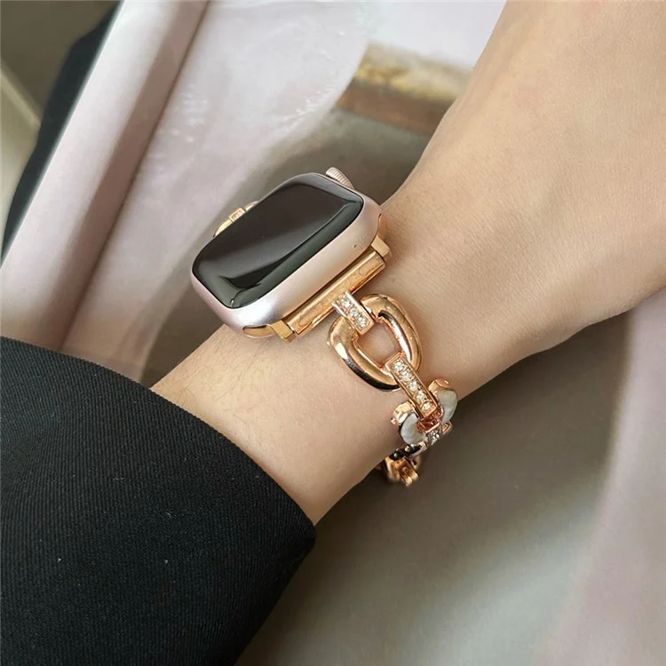 Para Apple Watch 10 46mm / Ultra 2 / Ultra 49mm / 9 8 7 45mm / SE (2023) SE (2022) SE 6 5 4 44mm / 3 2 1 42mm Pulseira de Liga de Zinco Pulseira de Relógio - Rose Gold