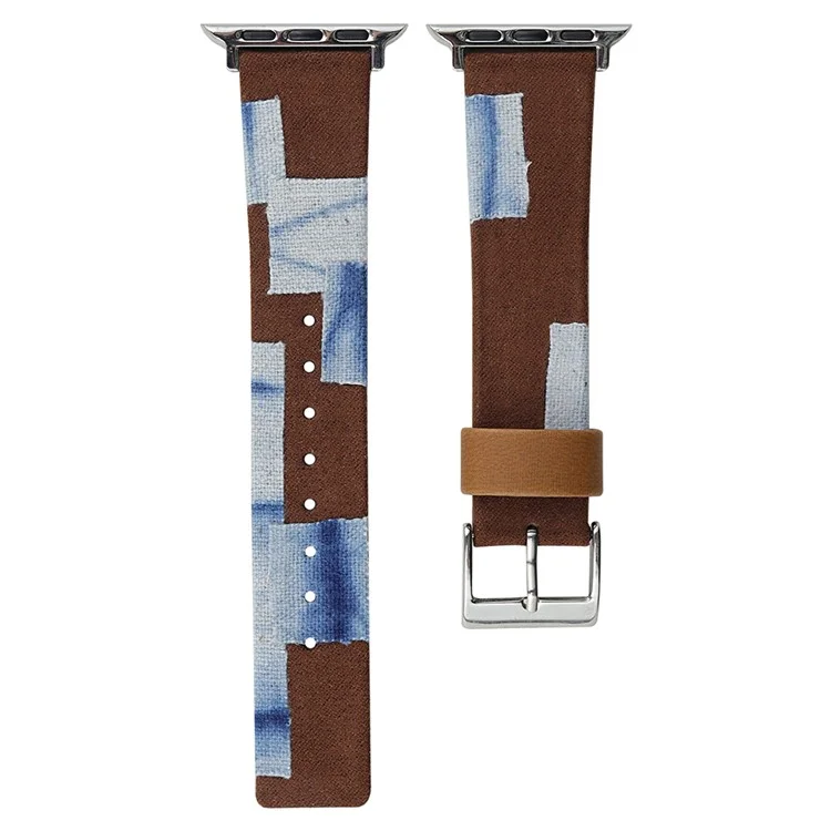 Strap For Apple Watch Series 10 42mm / 9 8 7 41mm / 6 5 4 SE (2023) SE (2022) SE 40mm / 3 2 1 38mm Denim+PU Leather Watch Band - Blue Dyeing+Brown