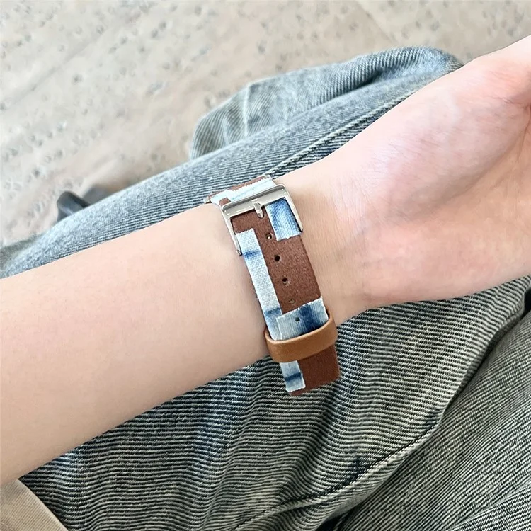 Strap For Apple Watch Series 10 42mm / 9 8 7 41mm / 6 5 4 SE (2023) SE (2022) SE 40mm / 3 2 1 38mm Denim+PU Leather Watch Band - Blue Dyeing+Brown