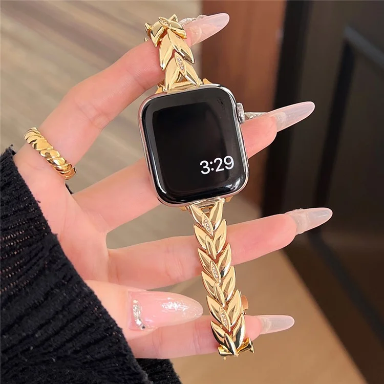 Strap For Apple Watch Series 10 42mm / 9 8 7 41mm / 6 5 4 SE (2023) SE (2022) SE 40mm / 3 2 1 38mm Wheat Spike Zinc Alloy Watch Band - Gold