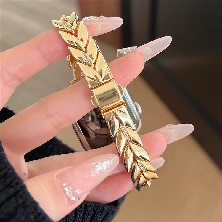 Strap For Apple Watch Series 10 42mm / 9 8 7 41mm / 6 5 4 SE (2023) SE (2022) SE 40mm / 3 2 1 38mm Wheat Spike Zinc Alloy Watch Band - Gold