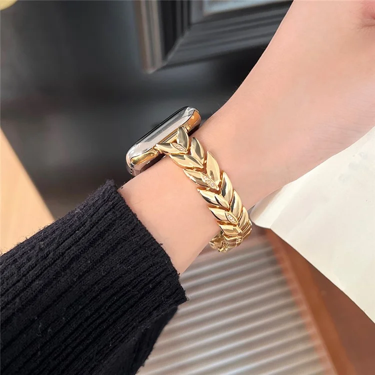 Strap For Apple Watch Series 10 42mm / 9 8 7 41mm / 6 5 4 SE (2023) SE (2022) SE 40mm / 3 2 1 38mm Wheat Spike Zinc Alloy Watch Band - Gold