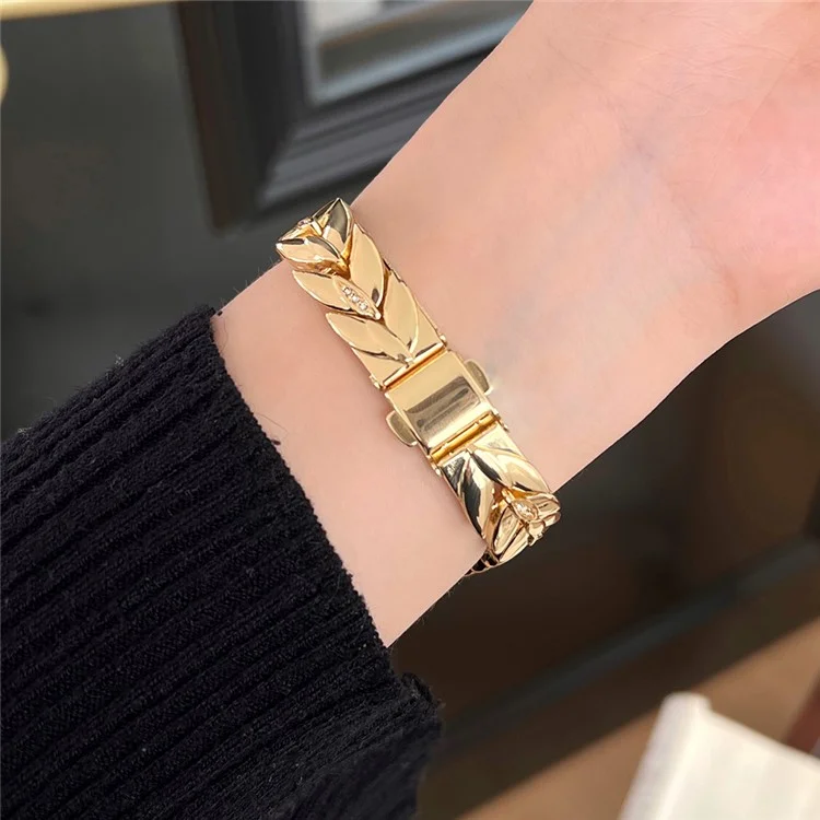 Strap For Apple Watch Series 10 42mm / 9 8 7 41mm / 6 5 4 SE (2023) SE (2022) SE 40mm / 3 2 1 38mm Wheat Spike Zinc Alloy Watch Band - Gold