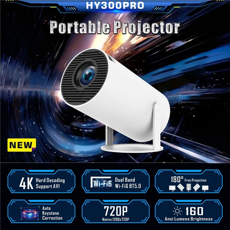 HY300 Pro Android 11.0 Projector 2.4G/5G WiFi6 Bluetooth-compatible 1280x720P Home Theater Video Projector - AU Plug