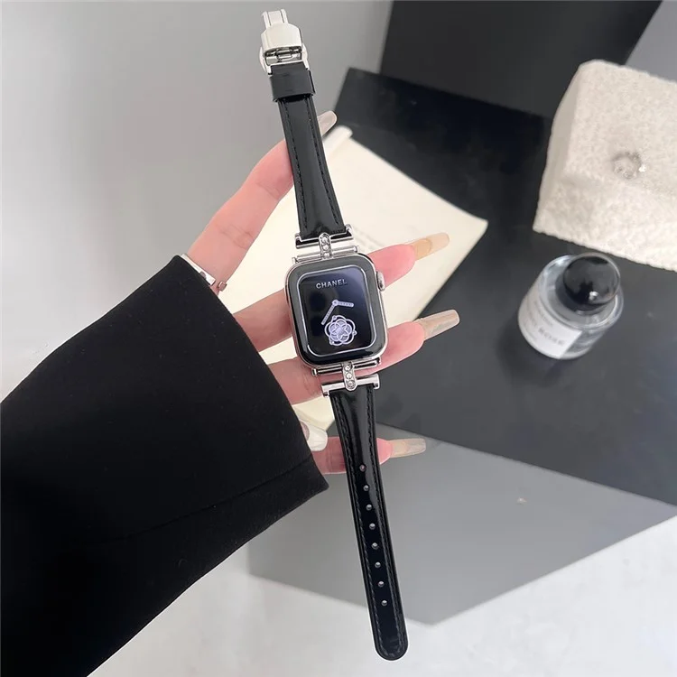 Para Apple Watch 10 46mm / Ultra 2 / Ultra 49mm / 9 8 7 45mm / SE (2023) SE (2022) SE 6 5 4 44mm / 3 2 1 42mm Genuine Cow Leather Strap - Negro