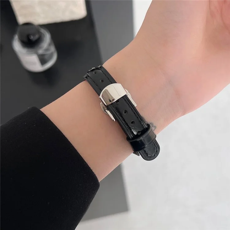Para Apple Watch 10 46mm / Ultra 2 / Ultra 49mm / 9 8 7 45mm / SE (2023) SE (2022) SE 6 5 4 44mm / 3 2 1 42mm Genuine Cow Leather Strap - Negro