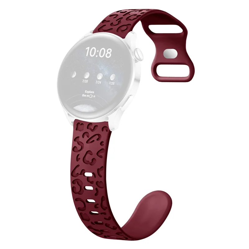 For Samsung Galaxy Watch3 45mm / Huawei Watch 4 Pro 22mm Watch Band Leopard Printed Design - Wine Red