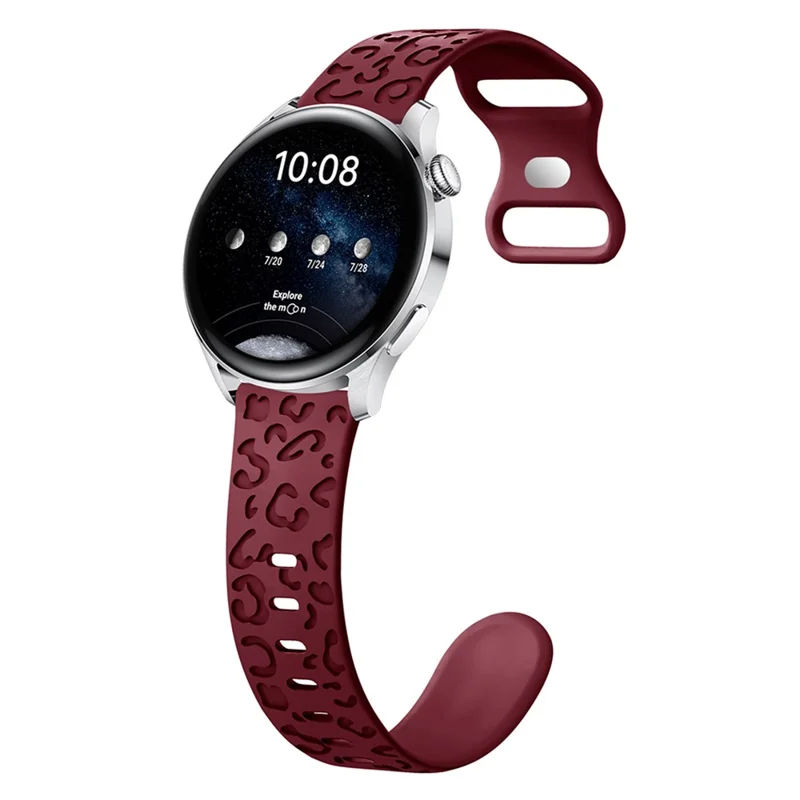 For Samsung Galaxy Watch3 45mm / Huawei Watch 4 Pro 22mm Watch Band Leopard Printed Design - Wine Red