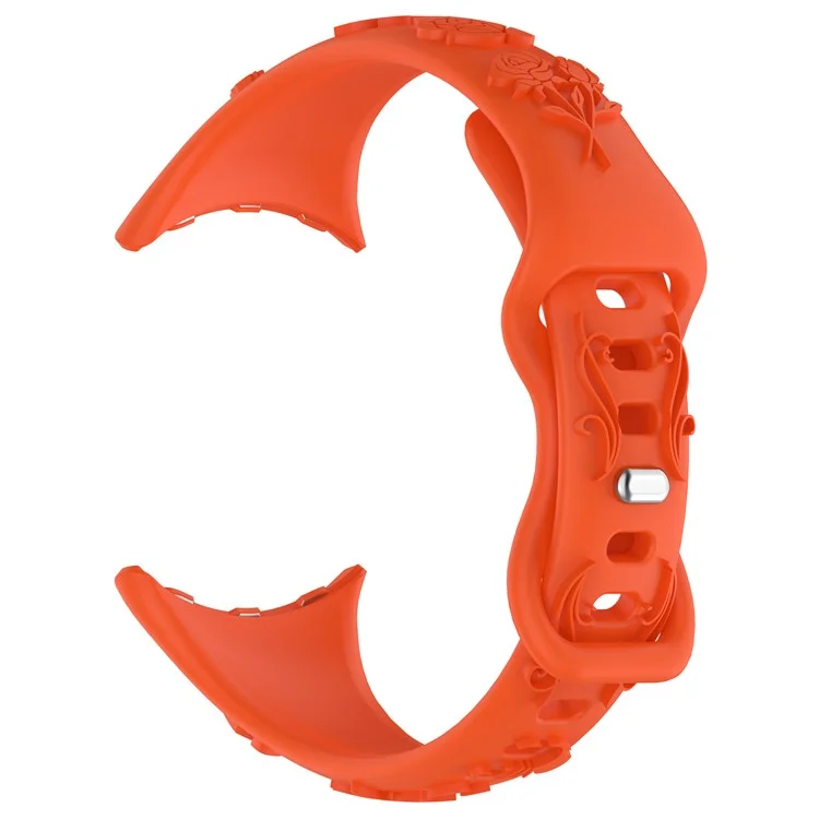 Per Google Pixel Watch 3 41mm / Watch 2 / Pixel Watch Carving Flower Pattern Watch Strap Replacement Silicone Band - Arancione