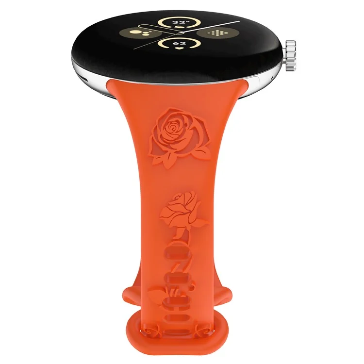 Per Google Pixel Watch 3 41mm / Watch 2 / Pixel Watch Carving Flower Pattern Watch Strap Replacement Silicone Band - Arancione