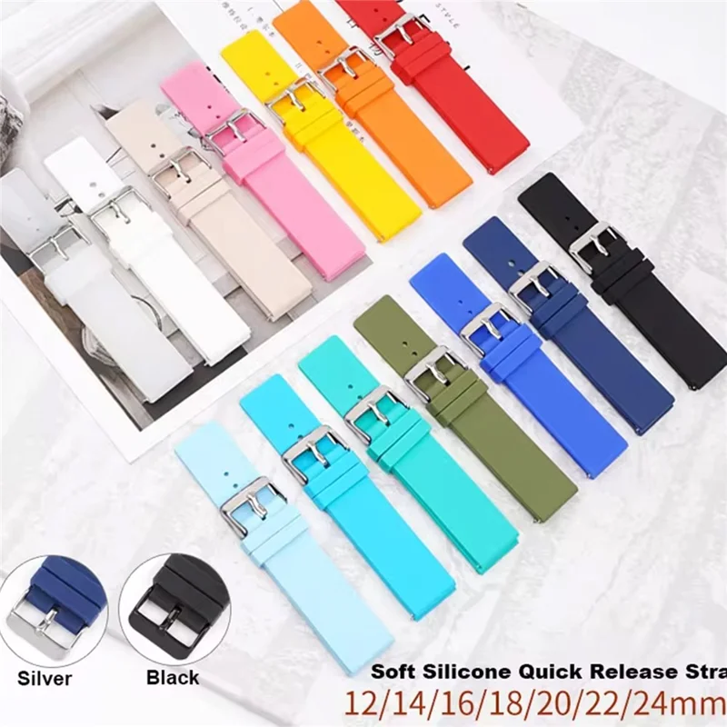 20mm Universal Silicone Watch Strap Sporty Replacement Wrist Band with Silver Buckle - Cyan