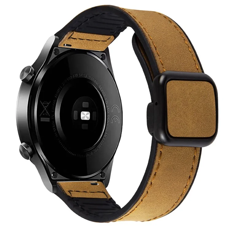 For Garmin vivoactive 5 / Venu 2 Plus Universal 20mm Watch Strap Crazy Horse Texture Leather+Silicone Band - Light Brown