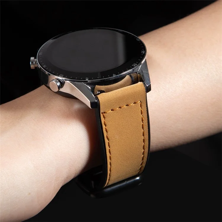 For Garmin vivoactive 5 / Venu 2 Plus Universal 20mm Watch Strap Crazy Horse Texture Leather+Silicone Band - Light Brown