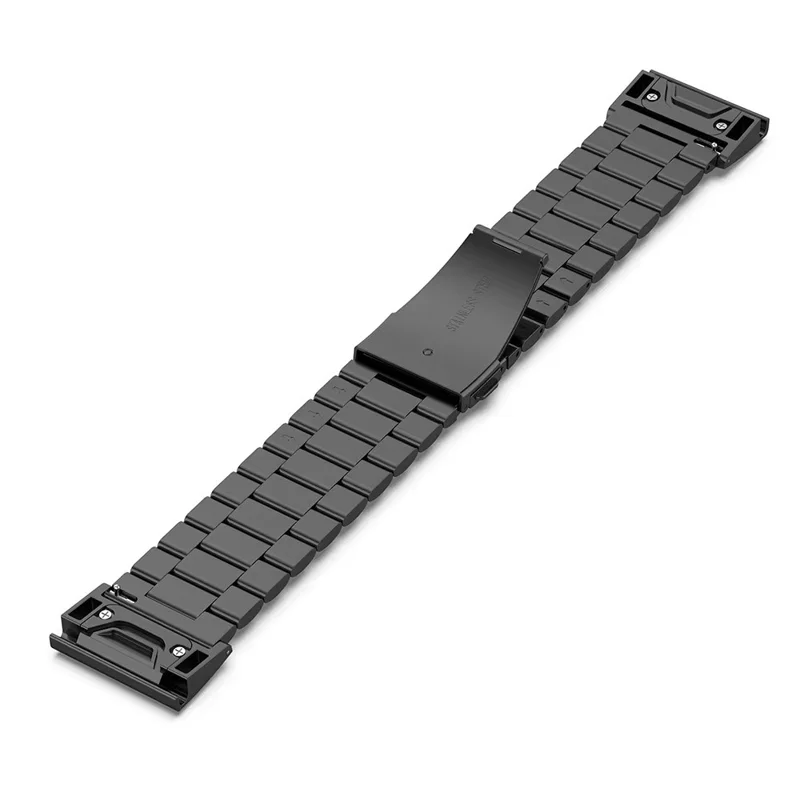 For Garmin Fenix 7S / 7S Pro / 6S / 6S Pro Watch Band 20mm Stainless Steel 3-Bead Wrist Strap - Black