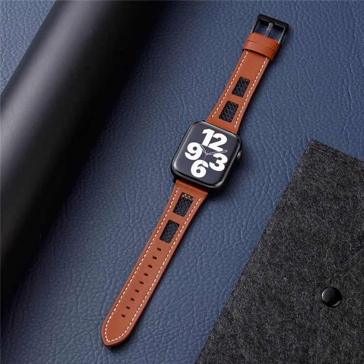 Band For Apple Watch Series 10 42mm / 9 8 7 41mm / 6 5 4 SE (2022) SE (2023) SE 40mm / 3 2 1 38mm Genuine Cow Leather Strap - Dark Brown