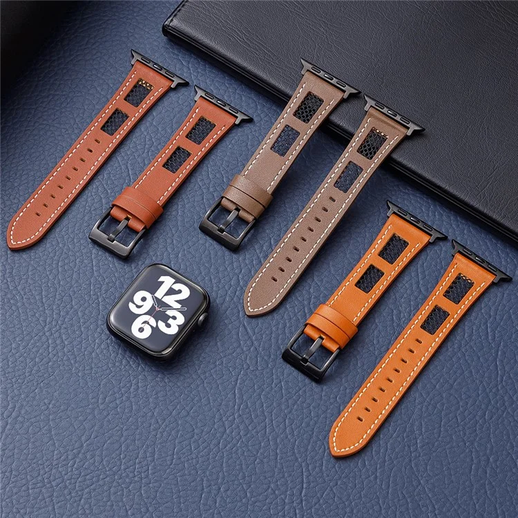 Band For Apple Watch Series 10 42mm / 9 8 7 41mm / 6 5 4 SE (2022) SE (2023) SE 40mm / 3 2 1 38mm Genuine Cow Leather Strap - Dark Brown