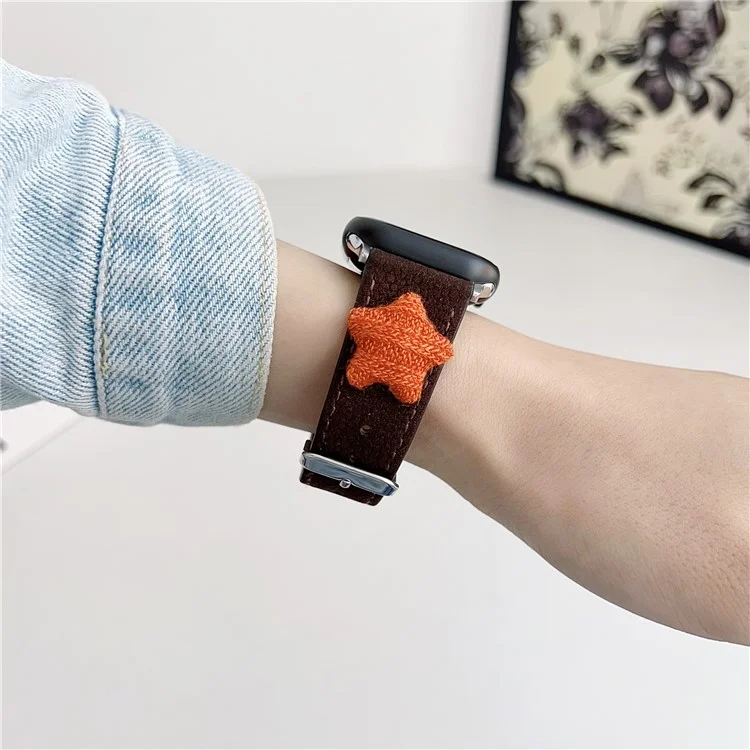 Strap For Apple Watch Series 10 42mm / 9 8 7 41mm / 6 5 4 SE (2023) SE (2022) SE 40mm / 3 2 1 38mm Genuine Cow Leather Watch Band Star Decor - Dark Brown