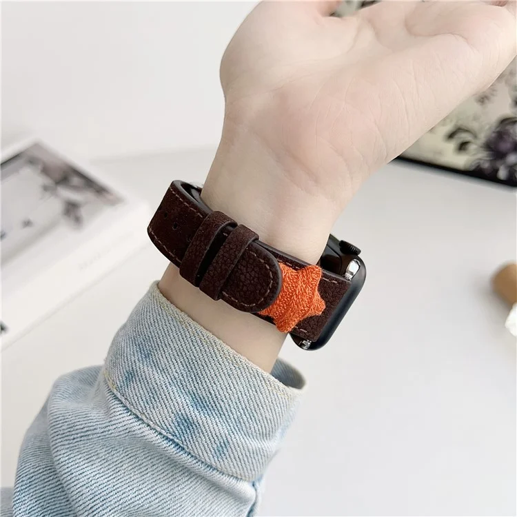 Strap For Apple Watch Series 10 42mm / 9 8 7 41mm / 6 5 4 SE (2023) SE (2022) SE 40mm / 3 2 1 38mm Genuine Cow Leather Watch Band Star Decor - Dark Brown