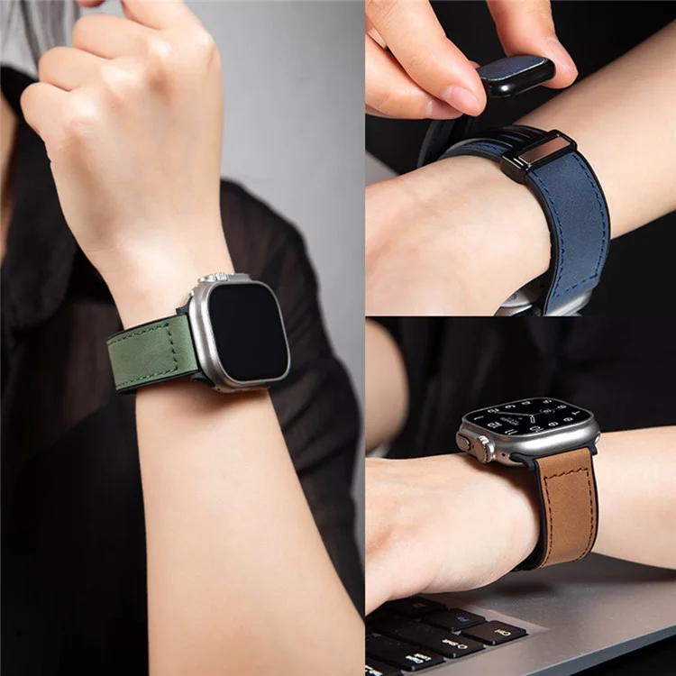 Wrist Watch Band For Apple Watch Series 10 42mm / 9 8 7 41mm / SE (2023) SE (2022) SE 6 5 4 40mm / 3 2 1 38mm Leather Coated Silicone Strap - Green
