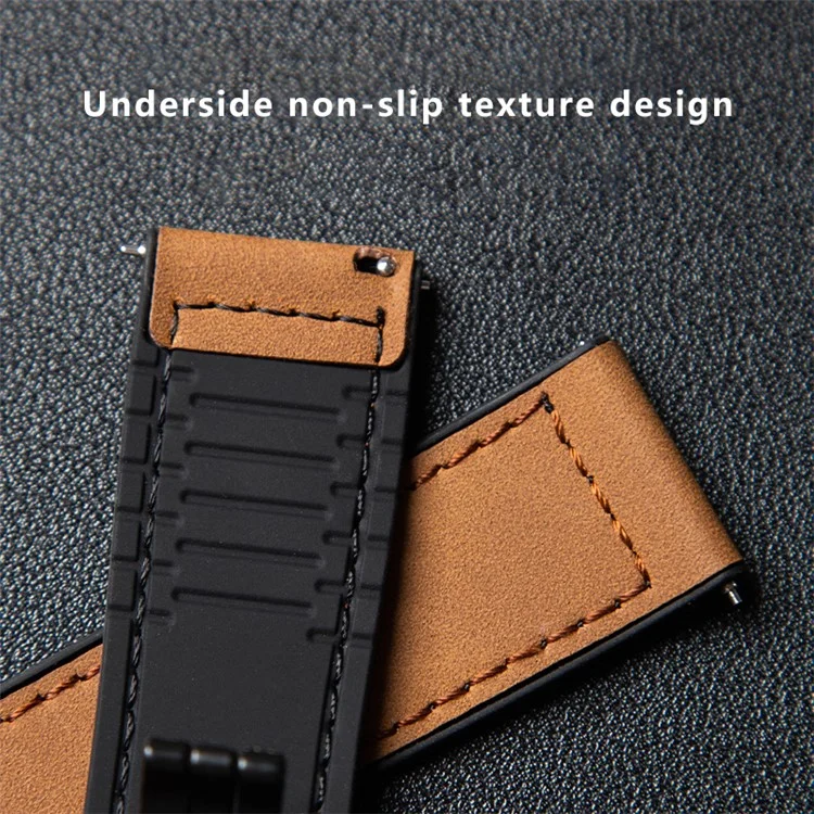 Pour Garmin Venu 3 / Venu 2 / Vivoactive 4 Bracelet de montre 22 mm à boucle pliante magnétique en cuir + silicone - Marron foncé