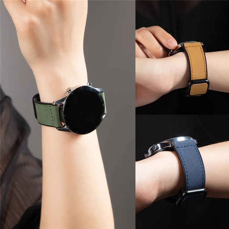 Pour Garmin Venu 3 / Venu 2 / Vivoactive 4 Bracelet de montre 22 mm à boucle pliante magnétique en cuir + silicone - Marron foncé