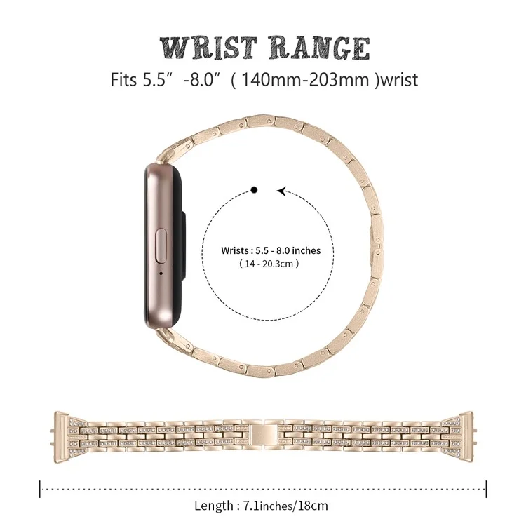 Per Samsung Galaxy Fit3 SM-R390 Donne Sostituzione 2 righe di strass Cinturino in metallo - Retro Oro