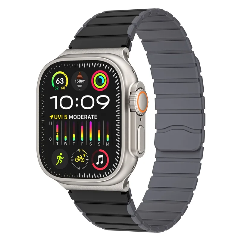 Correas para Apple Watch Series 10 42mm / 9 8 7 41mm / 6 5 4 SE (2023) SE (2022) SE 40mm / 3 2 1 38mm Magnetic Silicone Strap - Negro+Gris