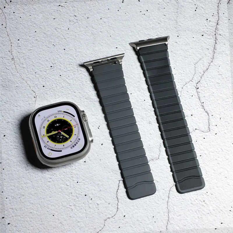 Correas para Apple Watch Series 10 42mm / 9 8 7 41mm / 6 5 4 SE (2023) SE (2022) SE 40mm / 3 2 1 38mm Magnetic Silicone Strap - Negro+Gris