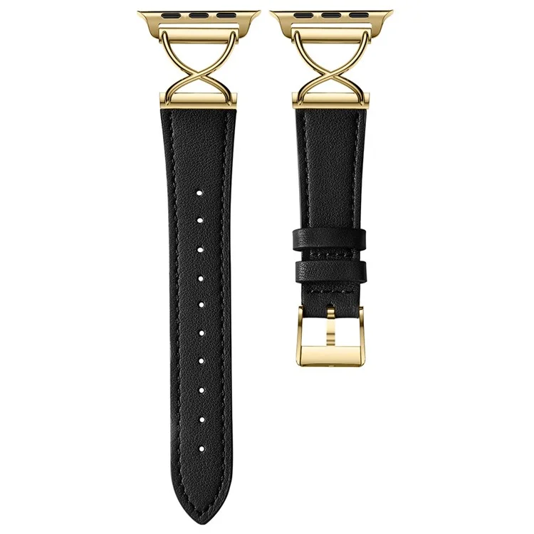 For Apple Watch 10 46mm / Ultra 2 / Ultra 49mm / 9 8 7 45mm / SE (2023) SE (2022) SE 6 5 4 44mm / 3 2 1 42mm Replacement Strap (Electroplated Buckle) - Black+Gold