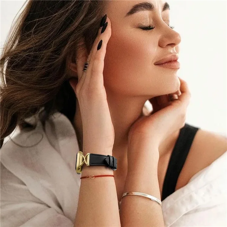 For Apple Watch 10 46mm / Ultra 2 / Ultra 49mm / 9 8 7 45mm / SE (2023) SE (2022) SE 6 5 4 44mm / 3 2 1 42mm Replacement Strap (Electroplated Buckle) - Black+Gold