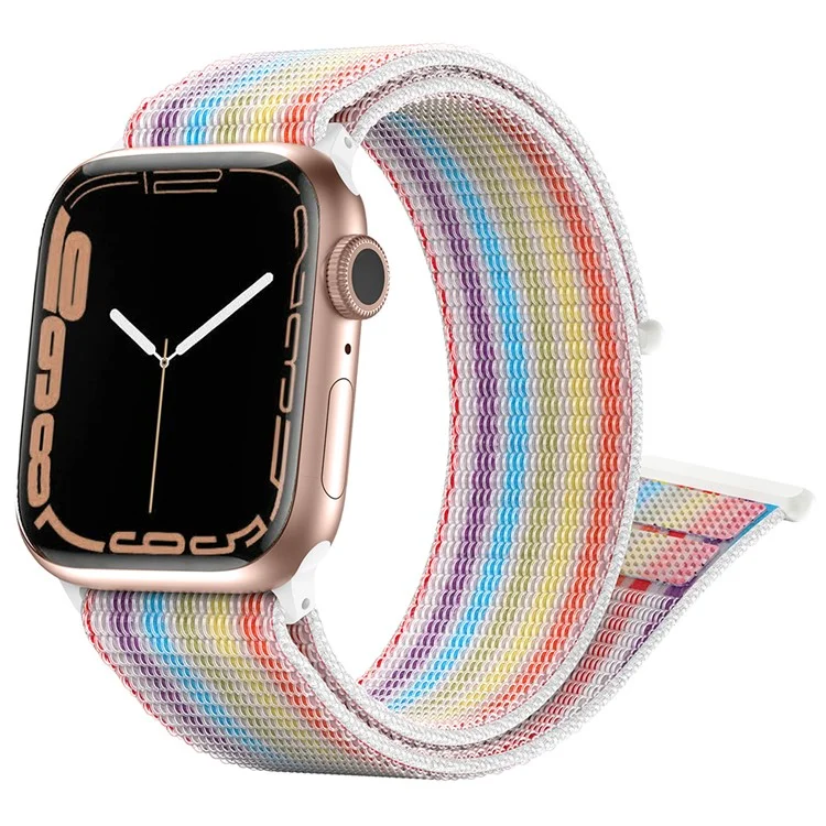 Banda de Reloj de Nailon para Apple Watch Series 10 42mm / 9 8 7 41mm / 6 5 4 SE (2023) SE (2022) SE 40mm / 3 2 1 38mm Correa Ajustable de Cinta Mágica - Arcoíris