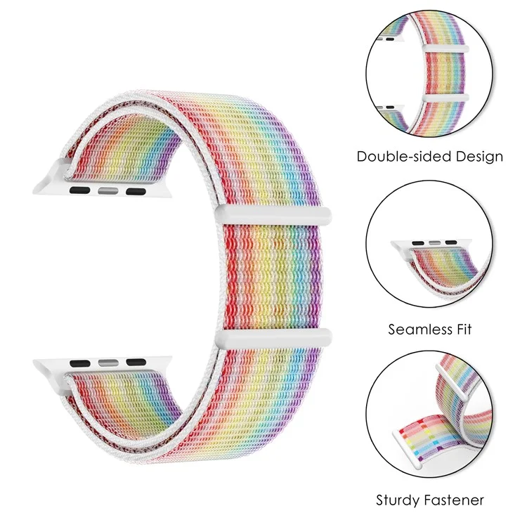 Banda de Reloj de Nailon para Apple Watch Series 10 42mm / 9 8 7 41mm / 6 5 4 SE (2023) SE (2022) SE 40mm / 3 2 1 38mm Correa Ajustable de Cinta Mágica - Arcoíris