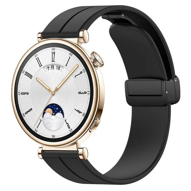 Para Huawei Watch GT 4 41mm / Garmin Venu 3S 18mm Pulseira de Relógio Silicone com Fivela Dobrável - Preto