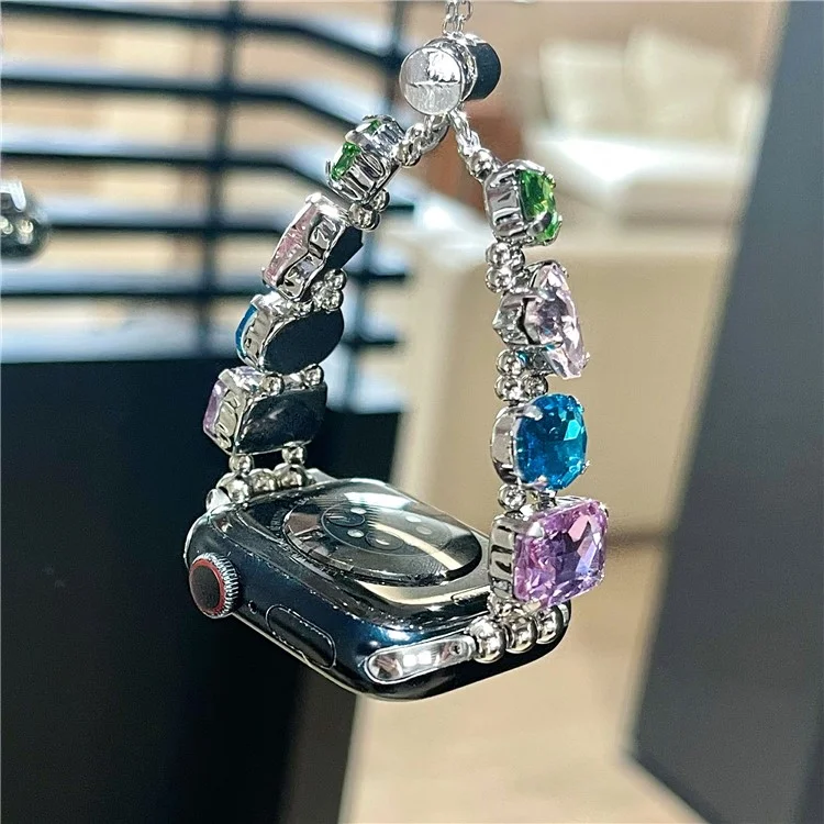Watch Bracelet For Apple Watch Series 7 8 9 41mm / 6 5 4 SE (2022) SE (2023) SE 40mm / 3 2 1 38mm Glass Diamond Decor Watch Strap - 4-Color / Elastic