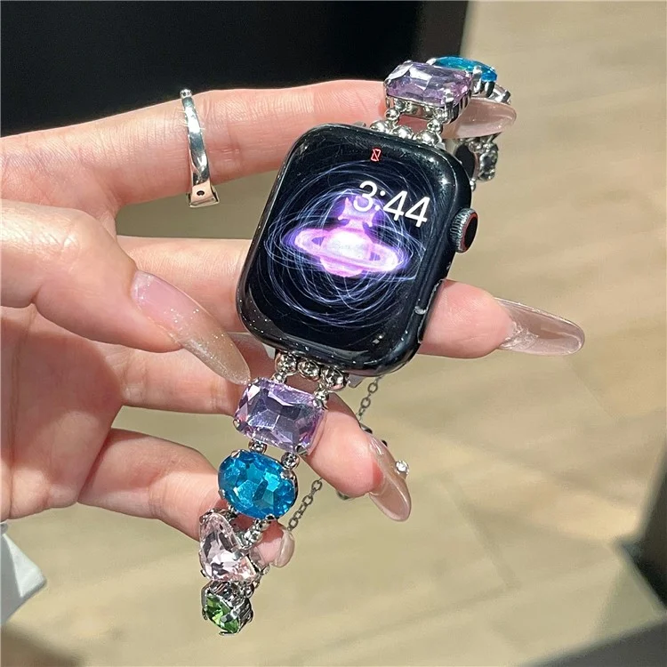 Watch Bracelet For Apple Watch Series 7 8 9 41mm / 6 5 4 SE (2022) SE (2023) SE 40mm / 3 2 1 38mm Glass Diamond Decor Watch Strap - 4-Color / Elastic