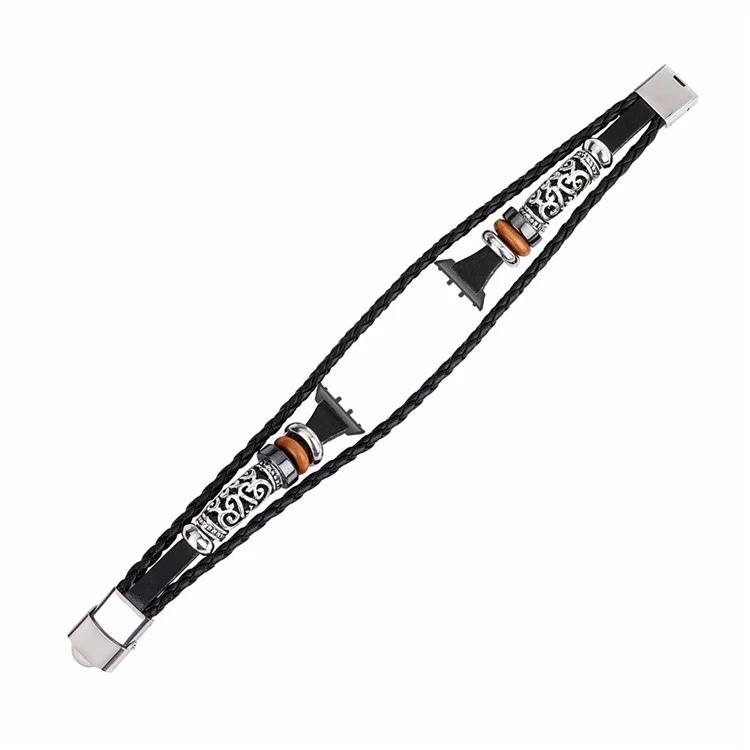 Для Samsung Galaxy Fit3 PU Leather+Metal Bracelet Ethnic Retro Style Watch Strap - Черный